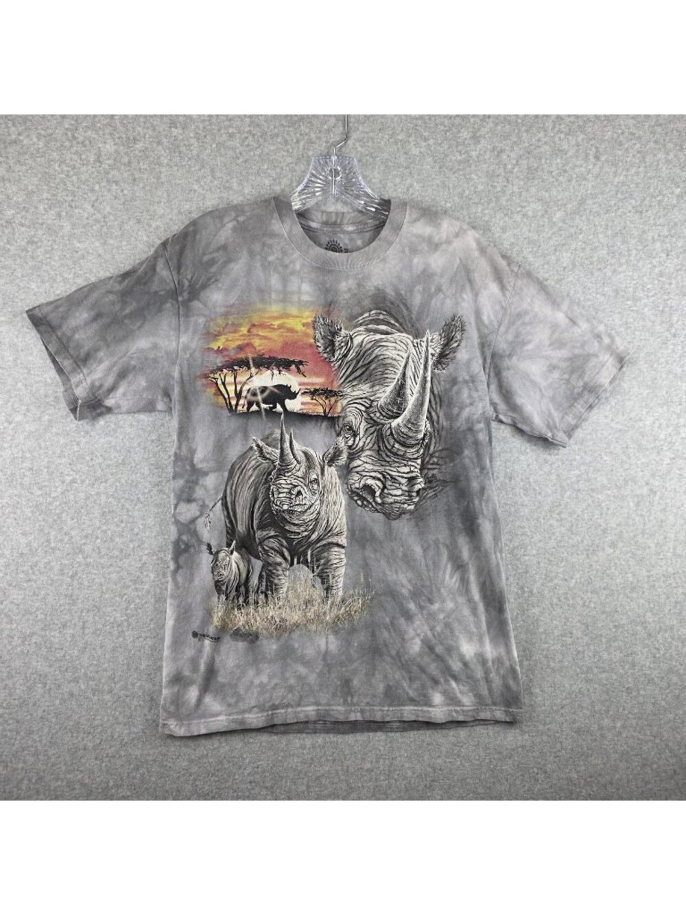 The Mountain T Shirt Mens L Gray Rhino Family African Safari Tie Dye Graphic Tee